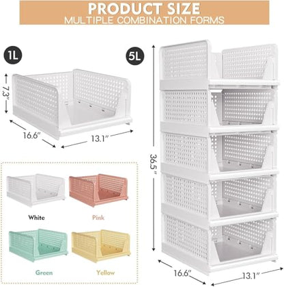 8 Pack Stackable Closet Storage Basket - Stackable Storage Bins, Multifunctional & Foldable Closet Organizer Waterproof, Wardrobe Cupboard Space-Saving Hat Storage Drawer Organizer, White - size: 8 Pack White
