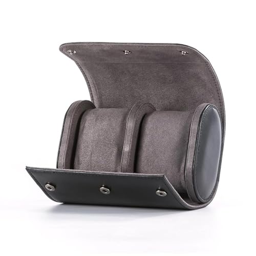 Watch Roll Travel Case - Handmade Leather Watch Rolls Box for Man - Travel Watch Roll with Velvet to Protection - Watch Roll Organizer to Home Secure Storage - color: 2-BLACK grey