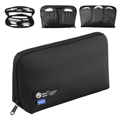 RIGHT AWAY Travel Tech Pouch，Waterproof Cord Case，Electronics Organizer Travel Case，Cable Organizer Storage Bag For Phone, Charger, Accessories(BLACK) - size: Medium
