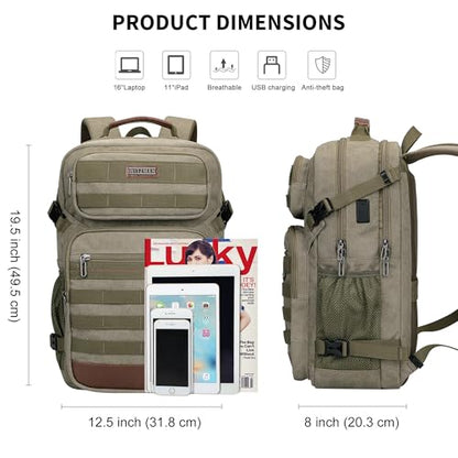 WITZMAN Canvas Travel Backpack for Men Multiple Pockets Fit 16 inch Laptop Backpack Carry-on Airline Approved(A8025 Army Green) - color: Army Green