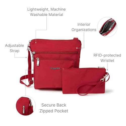 Baggallini Pocket Crossbody Bags for Women 8x8 Small Lightweight Durable Water-resistant Travel Purse W/Rfid - color: Apple