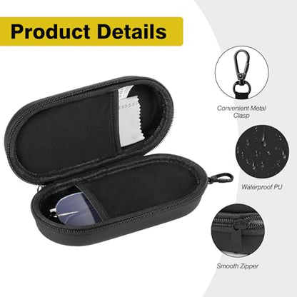 MoKo Double Eyeglass Case, Hard Shell Dual Glasses Case, Travel Sunglass Organizer with Zipper, Eyeglasses Storage Box - color: Black-oval