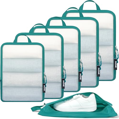 BAGAIL 6 Set Ultralight Compression Packing Cubes Packing Organizer for Travel Accessories Luggage Suitcase Backpack - color: Teal70D, style: Mesh Pattern
