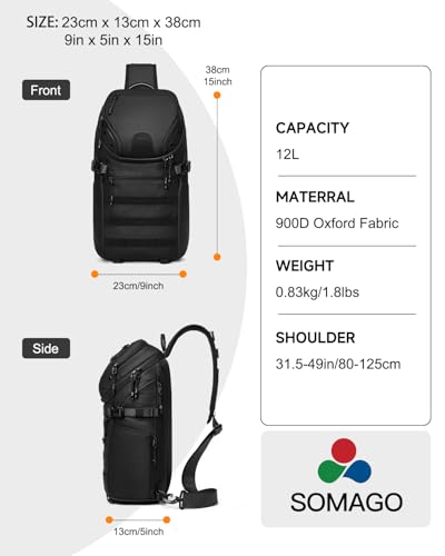 Somago Crossbody Sling Backpack Sling Bag Travel Hiking Chest Bag Daypack Single Shoulder Bag (Black) - color: Black