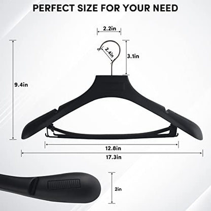 DEDU Suit Hangers for Men 100 Pack, Black Coat Hangers Extra Wide Non Slip Width 17.7", Thick Plastic with Pants Bar & Metal Hook - color: Black, size: 100 Pack