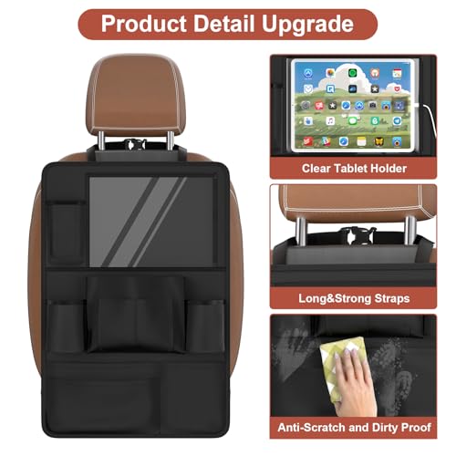 Backseat car Organizer with Touch Screen,2PACK of car organizer Kick Mats Back Seat Protector with 10pcs Storage Pockets,Car Seat Back Organizers Storage for Kids road trip essentials - style: 2PACK-Black