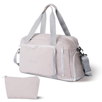 Travel Duffel Bag, 30–40L Expandable Weekender Bag with Shoe Compartment, Foldable Carry On Travel Bag with Wet Pocket and Matching Pouch - color: Grey