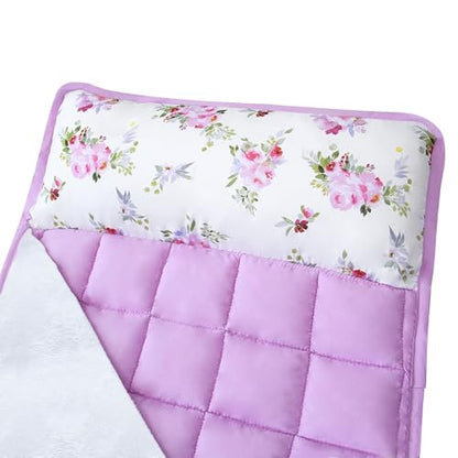 Moonsea Nap Mat for Toddlers Elephant with Pillow Blanket, Lightweight Perfect for Toddler Preschool, Daycare, Travel Sleeping Bag Boys Girls, 21" x 50" Fit on a Standard Cot - color: Floral and Pink Star (Pack of 2)