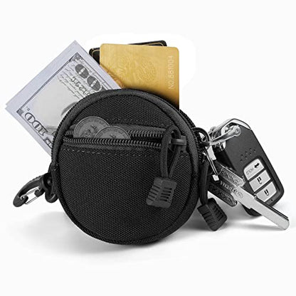 FRTKK 2 Pack Tactical Compact EDC Pouches Military Molle Utility Pouch Accessories Organizer Pouch Coin Purse Keychain Pocket Credit Card Holder Waist Pack - color: Black