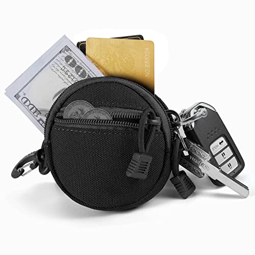 FRTKK 2 Pack Tactical Compact EDC Pouches Military Molle Utility Pouch Accessories Organizer Pouch Coin Purse Keychain Pocket Credit Card Holder Waist Pack - color: Black