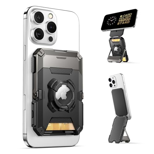 SUPCASE for MagSafe Wallet with AirTag Holder, Magnetic Airtag Wallet for Men, [Hold 5 Cards] [Adjustable Stand] [RFID Blocking] Phone Card Holder Tripod for iPhone 17/16/15/14/13/12 Series, Dark - color: Dark