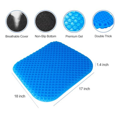 EVEME Large Gel Seat Cushion for Long Sitting with Non-Slip Cover-18 x 17inches,Soft & Breathable,Seat Cushion for Chair,Car,Office,Desk Chair,Wheelchair - size: 18" x 17" x 1.4" - Blue