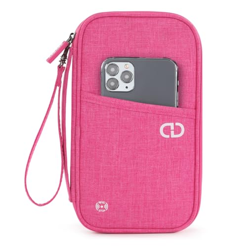 Family Passport Holder Organizer, RFID Blocking Travel Document Case, Lightweight Large Passport Cover Case Waterproof Bag Document Organizer for Women & Men - color: Rose red