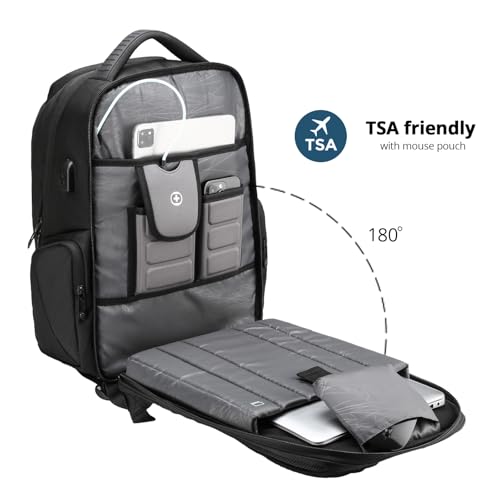 Swissdigital Design Men's Laptop Backpack for College and Business Travel with Integrated USB Charging Port and RFID Protection Fits Laptops up to 15.6 Inch, Black | SD1695-01 - color: Black