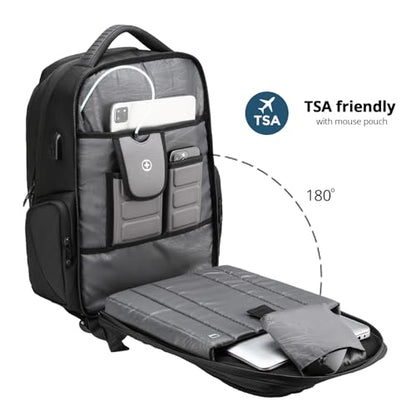 Swissdigital Design Men's Laptop Backpack for College and Business Travel with Integrated USB Charging Port and RFID Protection Fits Laptops up to 15.6 Inch, Black | SD1695-01 - color: Black