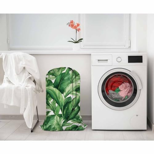 Swono Green Leaves Extra Large Huge Heavy Duty Oxford Cloth Laundry Storage Bag with Drawstring, Summer Tropical Exotic Plants Laundry Bag, 28x40 Inch - color: Green Leaves