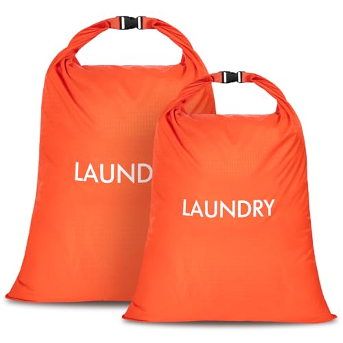 2 Pack Waterproof Travel Laundry Bag Set, Roll-Top Wet Dry Bag for Odor Control & Separating Dirty Clothes, Packable Space Saver Organizer for Gym, Swimming & Cruise Suitcases - color: Orange