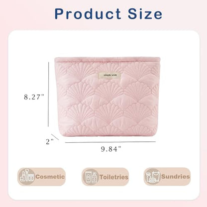 RSRSLEII Quilted Cotton Coquette Makeup bag, Coastal Granddaughter Aesthetic Cosmetic Bag, Cute Seashell Portable Travel Toiletry Pouch (11 Pink- Patch) - color: 11Pink