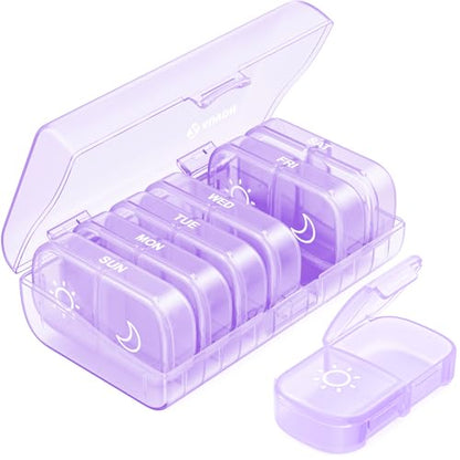 AUVON XL Weekly Pill Organizer 2 Times a Day, Pill Box 7 Day with One-Side Large Openings for Easy to Use, Black Privacy Protection AM PM Pill Case for Medication, Vitamins, Fish Oils, Supplements - color: Light Purple