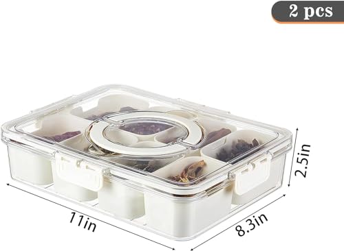 2Pack Divided Veggie Tray with Lid and Handle 8 Compartment Serving Tray with Dividers Portable Travel Snack Containers Stackable Snackle Box Charcuterie Container for Fruit,Vegetable,Salad - size: 2 Pack-8 Compartment
