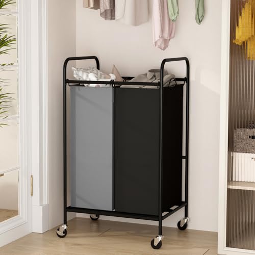 2 Section Laundry Hamper, 80L Large Rolling Laundry Sorter Cart, Laundry Basket with Lockable Wheels & Removable Bags, Laundry Room Organization for Dirty Clothes Storage - size: 2 Section Bags