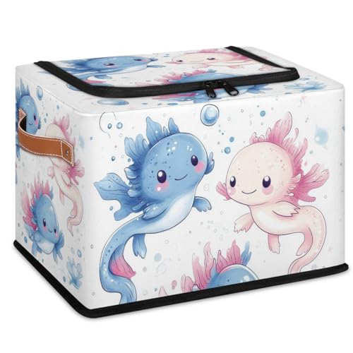 Ocean Axolotls Storage Bins With Zipper Lid, Trunk Organizer, Car Organizers and Storage Bins with Lids, Decorative Storage Boxes with Handle, Home Storage Baskets for Organizing - color: Ocean Axolotls