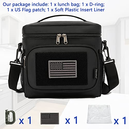 FlowFly Tactical Lunch Bag Large Insulated Lunch Box Cooler Tote for Men, Women with MOLLE/PALS Webbing (Black) - color: Black, size: Medium