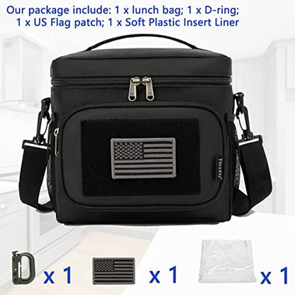 FlowFly Tactical Lunch Bag Large Insulated Lunch Box Cooler Tote for Men, Women with MOLLE/PALS Webbing (Black) - color: Black, size: Medium