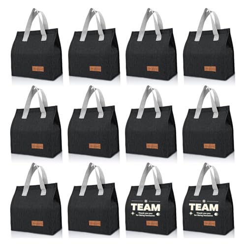 VZZNN 12 Pack Lunch Bags Bulk,Insulated Reusable Lunch Bags with Aluminum for Women Men,Leakproof Tote Large Lunch Box for Office,Work,Beach or Travel,Black - color: Black, size: 12 Pack