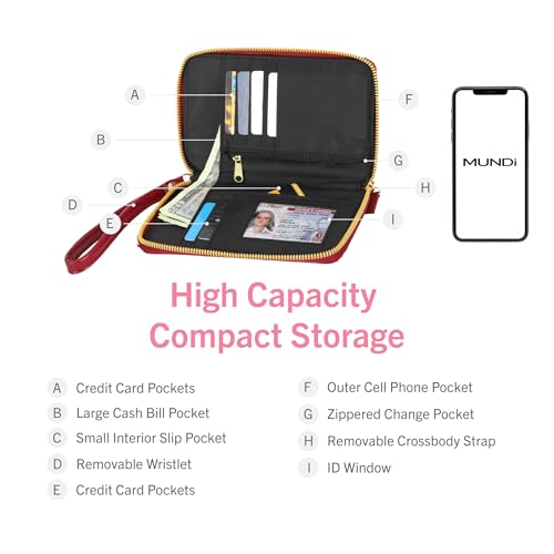 Mundi Jacqui RFID Crossbody Wallet for Women, Vegan Leather Small Travel Handbag with Phone Holder, Compact Organizer with Card Slots and Removable Strap, Vacation Purse in Make A Wish - color: Make a Wish