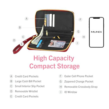 Mundi Jacqui RFID Crossbody Wallet for Women, Vegan Leather Small Travel Handbag with Phone Holder, Compact Organizer with Card Slots and Removable Strap, Vacation Purse in Make A Wish - color: Make a Wish