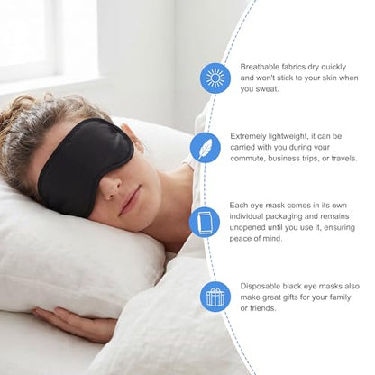 Bulk Sleep Masks, Black Eye Masks in Bulk, Featuring Elastic Straps and A Nose Bridge Design, Individually Packaged, Ideal for Travel Sleep and Quick Naps (100-PACK)