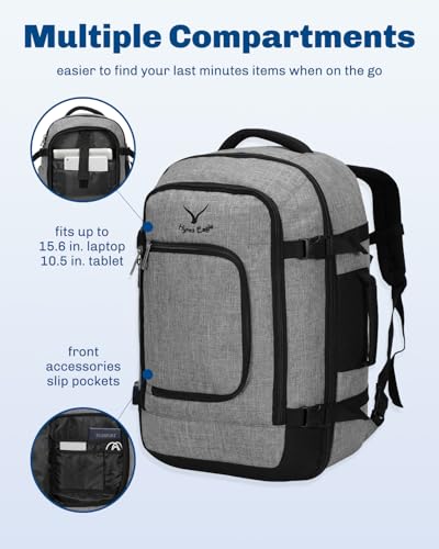 Hynes Eagle Travel Backpack 40L Flight Approved Carry on Backpack Men Large Cabin Weekender Laptop Backpack Women 15.6 inches - color: Light Grey 2023