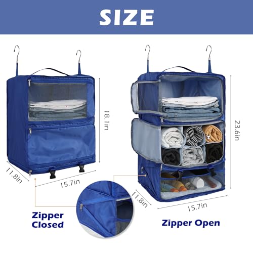 Surblue Hanging Shelves Travel Storage Bag Compression Packing Cube for Suitcase Portable Closet Organizer Collapsible with Extension Layer Large Capacity,Blue,XXL - color: A-Blue, size: XXL 15.7*11.8*23.6in