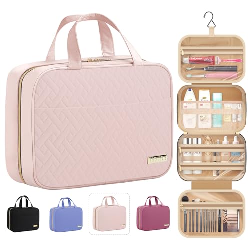 HOTOR Travel Toiletry Bag - Hanging Toiletry Bag for Women & Men, Makeup Bag/Big Comparment, Waterproof for Travel Accessories, Travel Essentials, Large, Pale Pink - color: Pale Pink, size: Large
