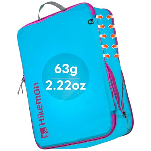 HIKEMAN Ultralight Compression Packing Cubes Lightweight Compression Bags for Camping or Backpacking 40% Space-Saving Compression zippers durable Water-Resistant Fabric (Blue, Large) - color: Blue, size: Large