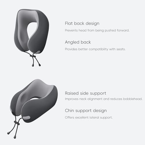 urnexttour Neck Pillow for Travel Memory Foam Design Models Pillows with Zero Eye Pressure 3D Eye Mask and Compact Bag Traveling Essentials Plane Car Flight Rest Sleeping Use Adult, Dark Gray - color: Dark Gray