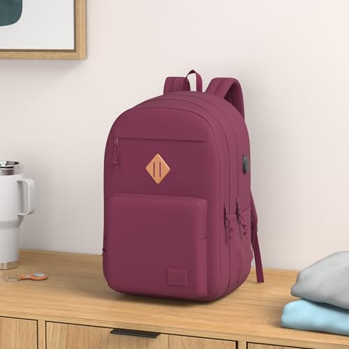 KEOFID Classic Anti-Theft Laptop Backpack for Men and Women, Burgundy, 17.3" x 12.6" x 7.2" - color: Burgundy, size: 17.3Inches