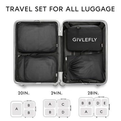 GIVLEFLY Compression Packing Cubes for Travel, 6-Piece Lightweight Luggage Organizer Bags, Space Saving Suitcase Packing Set for Women - color: Black