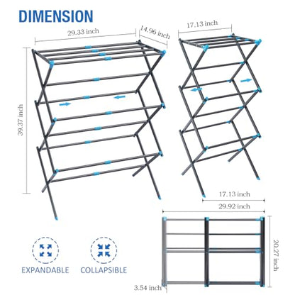 APEXCHASER Oversize Clothes Drying Rack, 3-Tier Drying Rack Clothing, Expandable Metal Laundry Drying Rack, Air Drying Rack, No Install, 24lb Capacity, 14.9" D x 29.3" W x 39.3" H, Graphite - color: Graphite