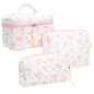 3PCS Makeup Bag SET Large Travel Quilted Zipper Soft Cosmetic Case Pouch for Women Girls Make Up,Bow Pink - color: Bow Pink, size: 3 PCS SET