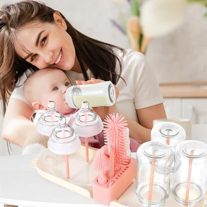 Travel Bottle Washing Kit with Storage Case, 7-in-1 Baby Travel Bottle Cleaner Kit for Travel and Home, All-in-One Baby Bottle Brush Set with Drying Rack for Bottles and Breast Pump Parts (Pink) - color: Pink