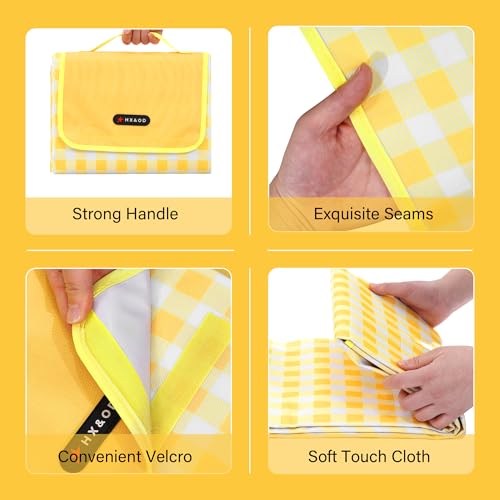 HX&OD Outdoor Picnic Blanket 80"X80" Picnic Mat Extra Large Camping Blanket Beach Blanket Foldable Waterproof Sand Mat Hiking Travel Family Concerts(Yellow) - color: Yellow, size: 80”x 80”