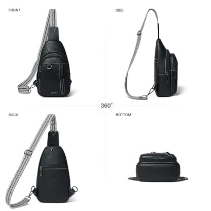 LATMAP 7L Sling Bag for Women Men Leather Small Sling Backpack Daypack Anti Theft Fanny Pack Crossbody Purse Travel - color: Regular Size-black
