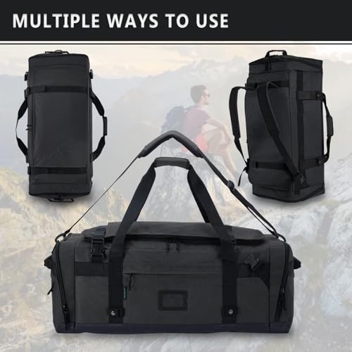 Large Duffle Bag for Travel - Men & Women, Foldable Gym Duffle Backpack, Heavy Duty Tactical Military Canvas Duffel Bags, Extra Big Carry On with Shoe Pockets, Waterproof (80L/103L) - color: Black, size: L(103L)