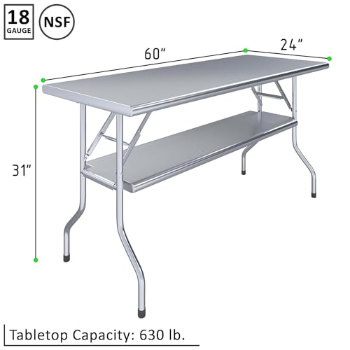 Premium Quality Stainless Steel Open Base Folding Utility Table - Folding Work Table for Commercial Kitchen, Restaurant, Hotel and Garage - NSF (24" x 60" with Undershelf) - size: 24" x 60" with Undershelf