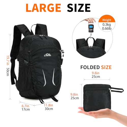 Small Hiking Backpack 35L Travel Lightweight Hiking Packable Daypack Water-Resistant Foldable Backpacks for Women Men Camping (Black) - color: Black, size: 35L
