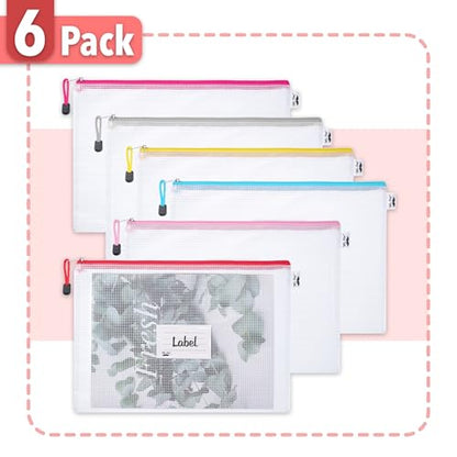 Mr. Pen- Plastic Mesh Zipper Pouch with Label Pocket, A4, 6 Pack | Large Mesh Zipper Pouch Large, Board Game Storage