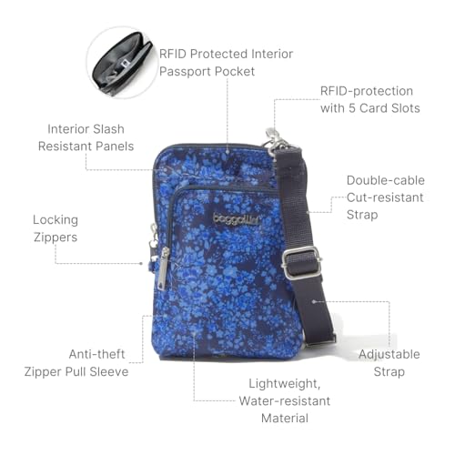 Baggallini Women's Securtex Anti-theft Activity Crossbody Bag - color: Ink Hydrangea