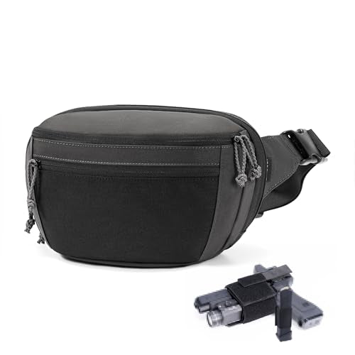 SHANGRI-LA Tactical Concealed Carry Fanny Pack for Men and Women, Low-Profile CCW Waist Bag, with Pistol Holster and Mag Holder, Multi-Use for Hiking, Travel, EDC - color: Grey-Large